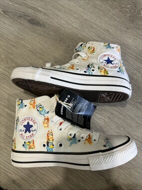 Converse Kids White High Top Sneakers with Multicolor Bluey Print size 11 Y & 1Y